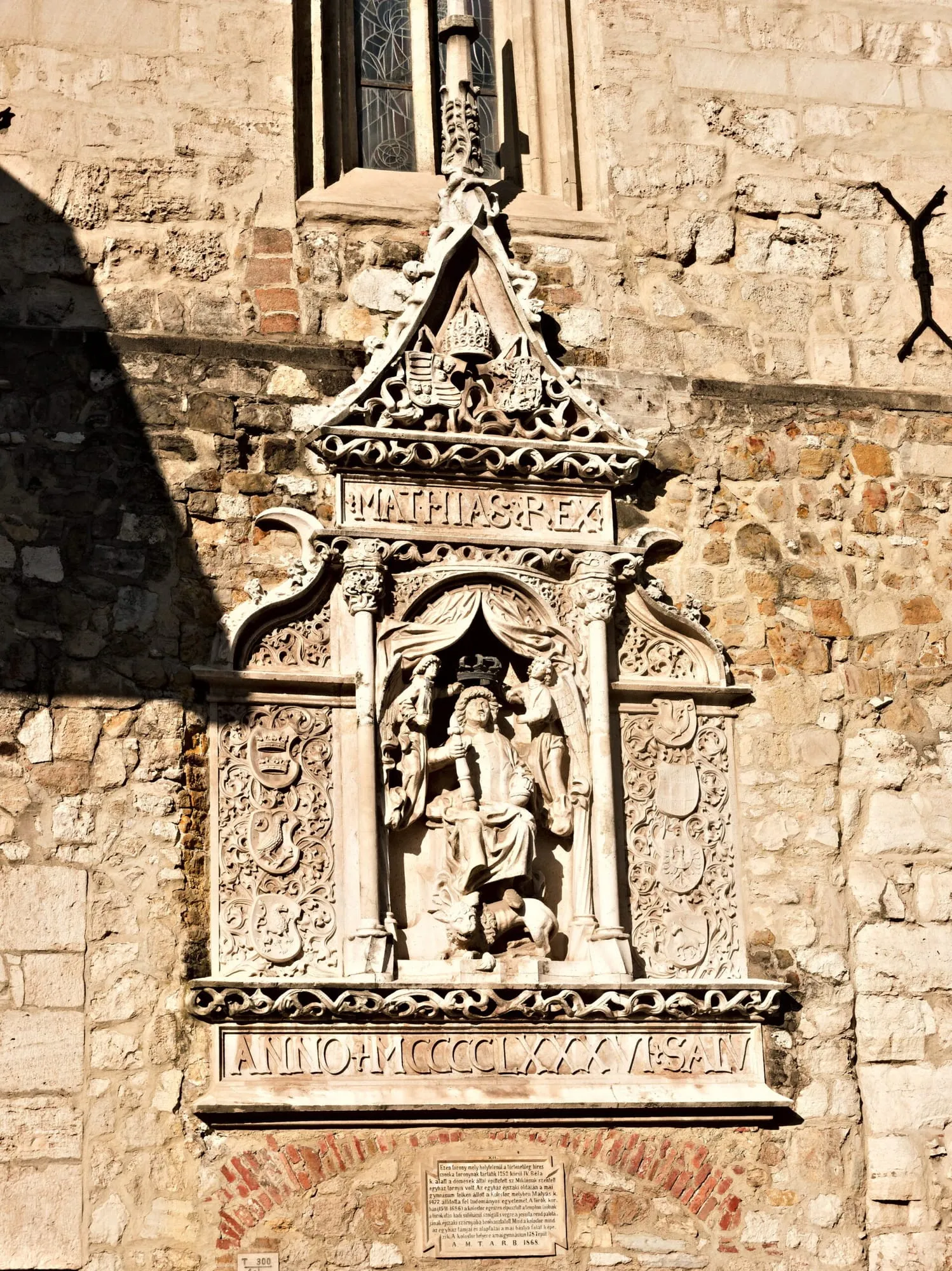 Carved stone relief of King Matthias in Buda